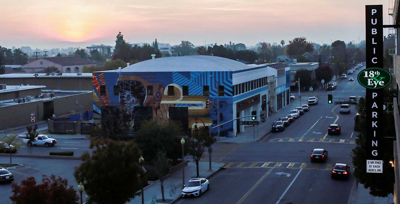 Morning Traffic along 18th Street in Downtown Bakersfield.