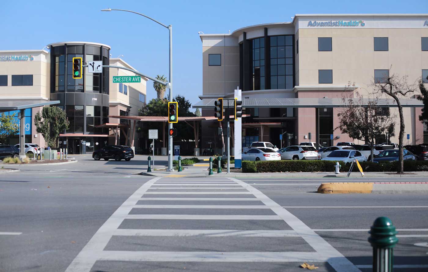 Adventist Health Bakersfield, along Chester Avenue, where car accident victims may end up.
