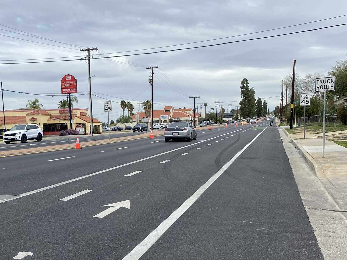 Construction traffic along Union Avenue in Bakersfield.